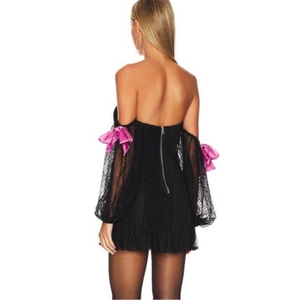 For Love and Lemons Carolyn Mini Dress Black Lace Satin Bow New Size Medium - Picture 4 of 13